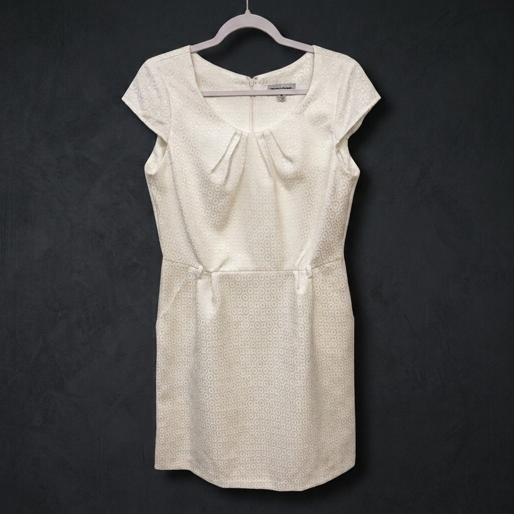 Shelby & Palmer Modest Sheath Cocktail Dress 14 Ivory Jacquard Pockets Preppy